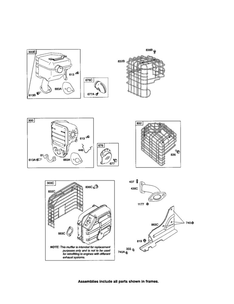 Muffler Diagram and Parts List for 210300 0035-1142 Briggs and Stratton Engine